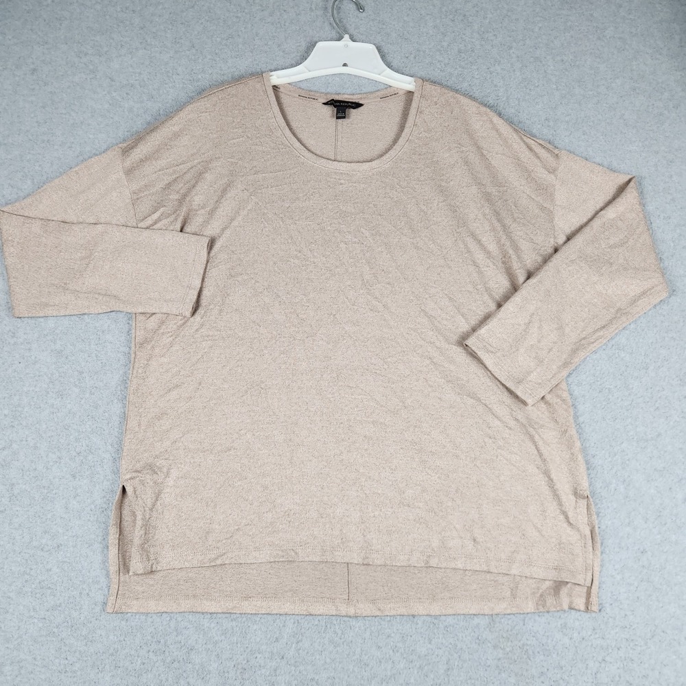 Banana Republic Top Womens Large Tan Heathered Long Sleeve Relaxed High Low Slit